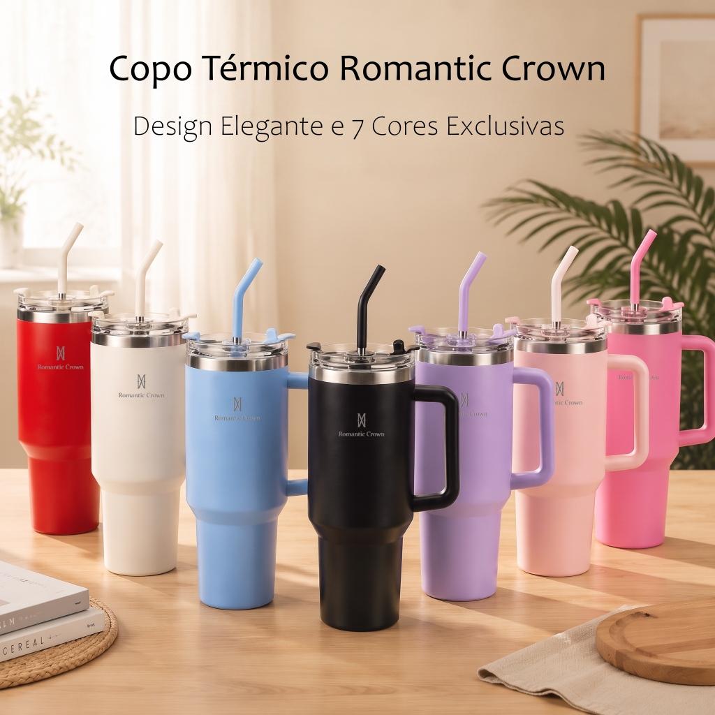 ROMANTIC CROWN Copo Térmico Inox Portátil 1200ml/600ml/1.2L Garrafa Térmica Inoxidável com Tampa e Canudo