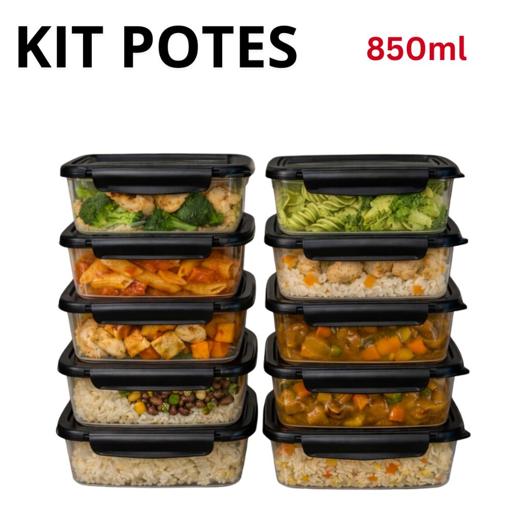 Kit Marmita Conjunto Potes 850ml com Travas Laterais BPA FREE - Organizadores de Congelador