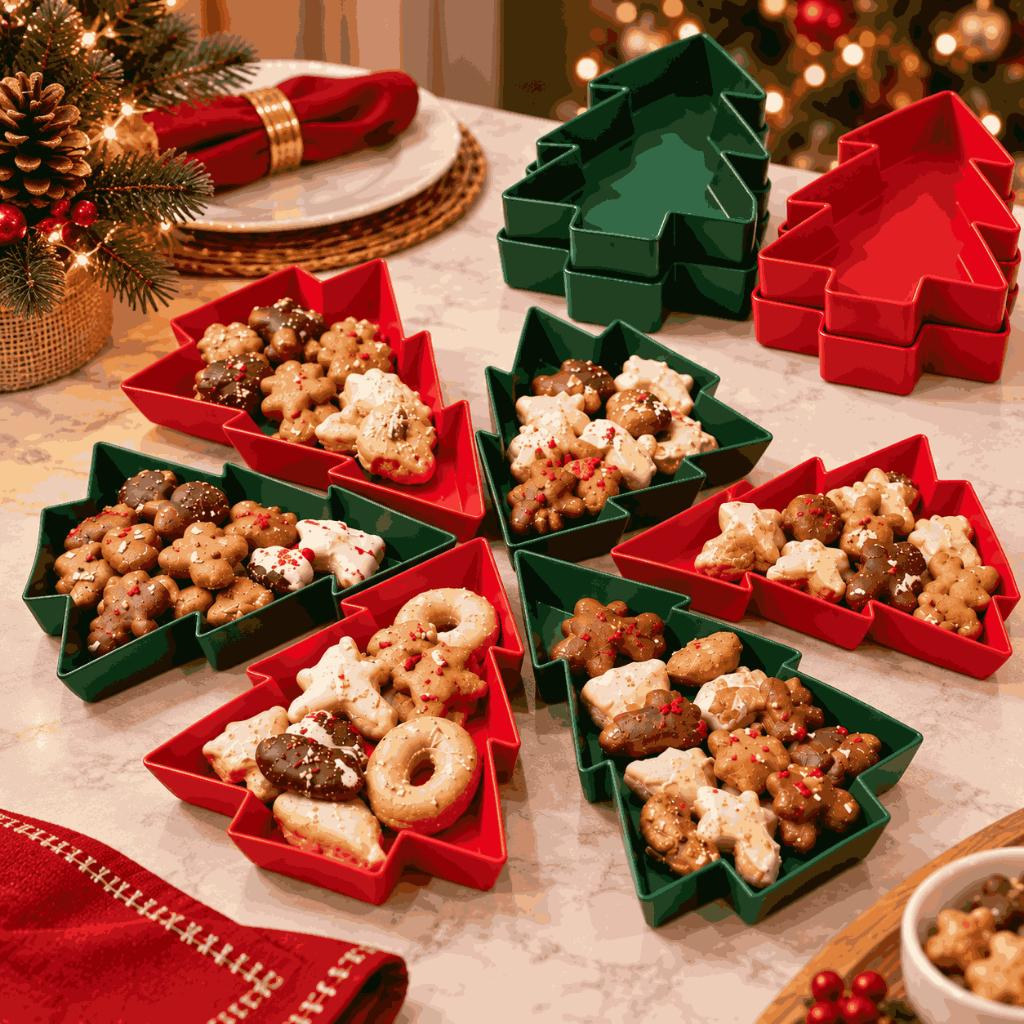 Kit 6 Tigelas Árvore de Natal 6 Peças Empilháveis Para Doces Petiscos Mesa Posta Ceia e Decoração Natalina