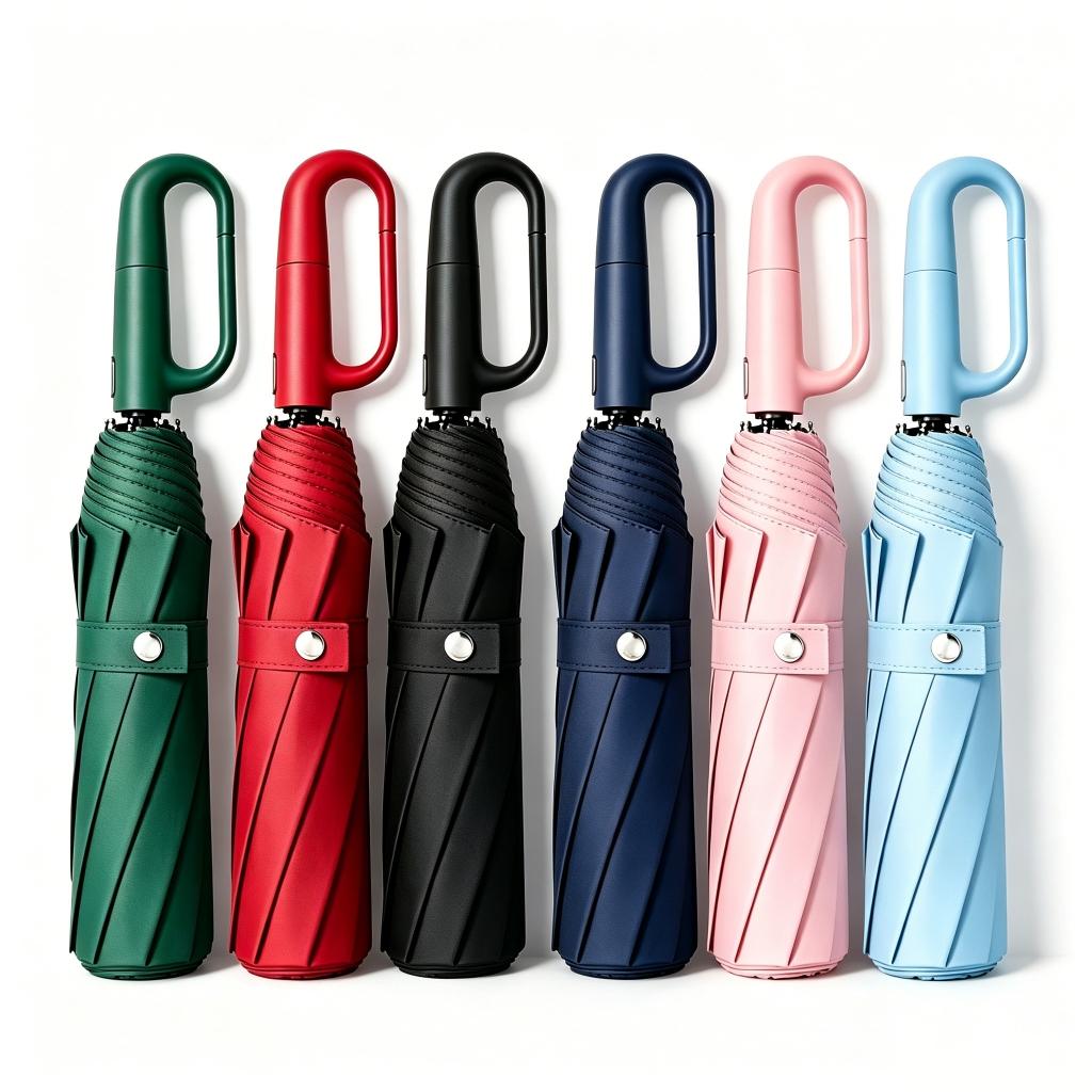Guarda-chuva automático dobrável com proteção UV, cabo com argola, preto KL-301