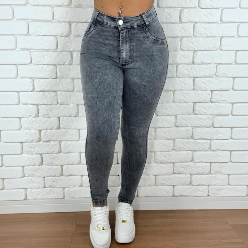 Calça jeans feminina preta grafite de alta qualidade cintura alta empina bumbum