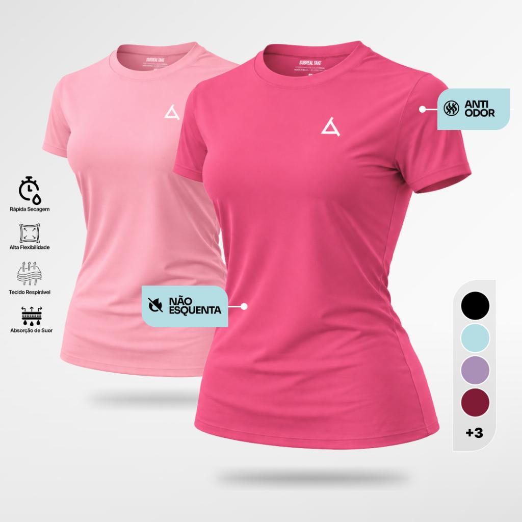 KIT 2 ou 1 Camiseta Feminina Dry Fit UV 50+ Blusas Baby Look Slim Camisas Academia Treino Musculação