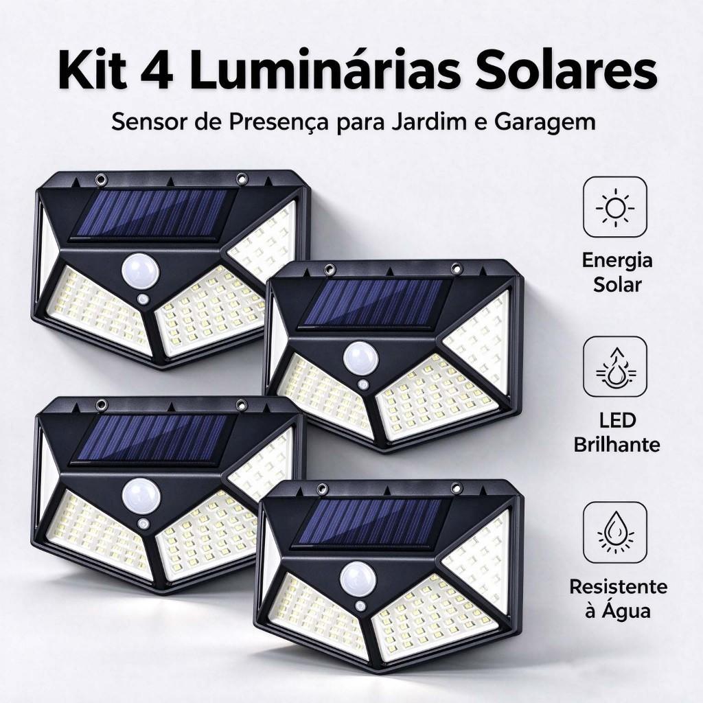 Luz Solar de Parede 100 LEDs com Sensor de Movimento, Refletor, Prova D'água, Luz LED Solar para Jardim e Área Externa