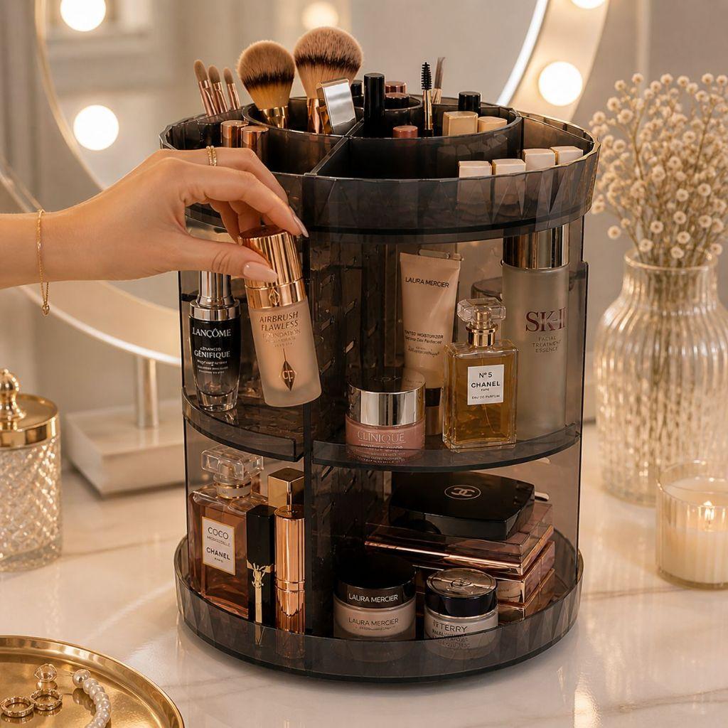 Organizador de maquiagem Acrílico Giratório 360º Suporte Para Cosméticos