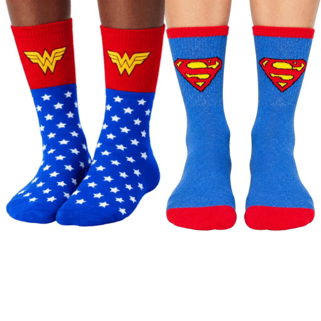 Meia Cano Alto Algodão Mulher Maravilha Superman Personagem Estampada Divertida Academia CrossFit Corrida Super Homem