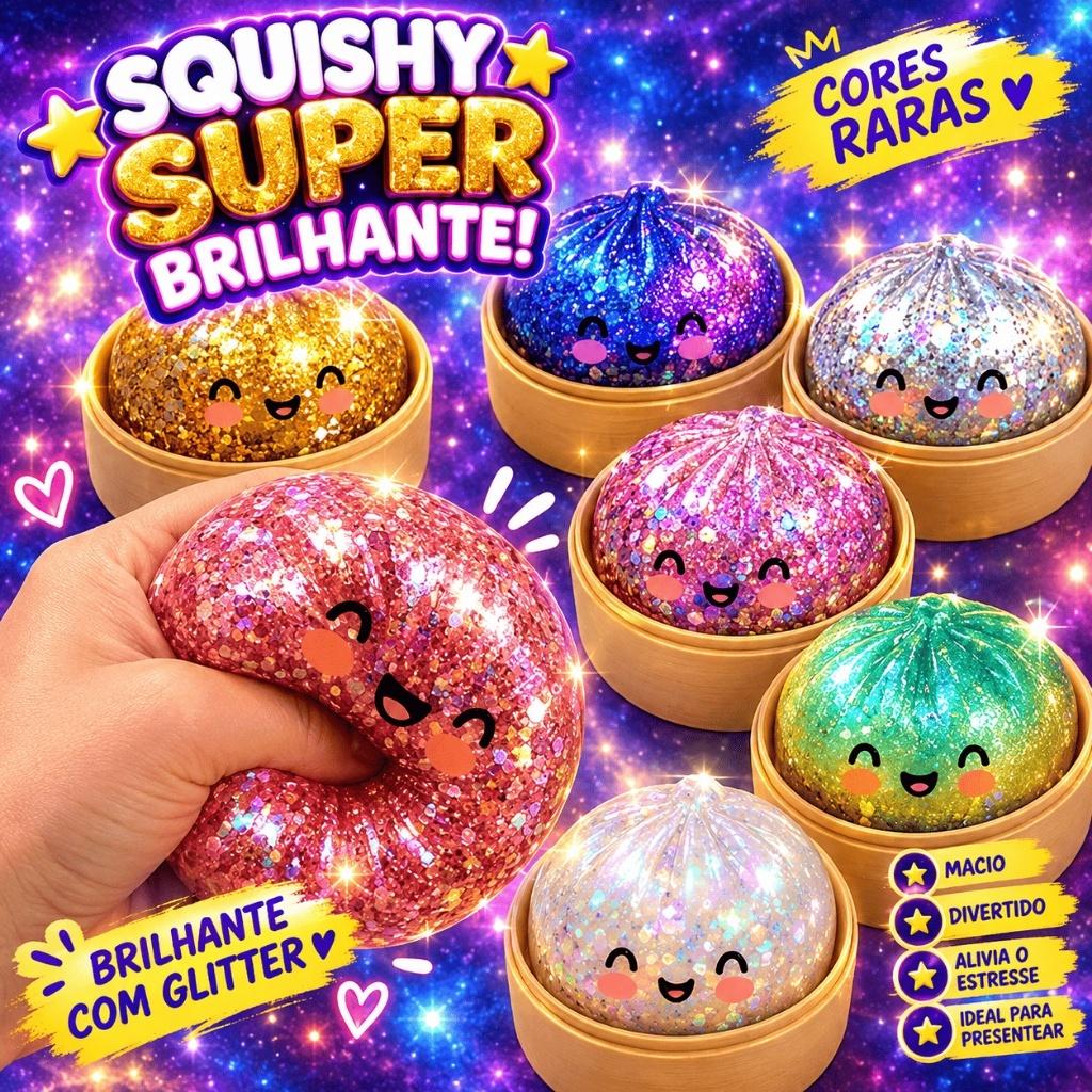 Squichy Dumpling brilhante glitter grande com cores raras bolinho com suporte pra guarda Pãozinho kawaii Mantega