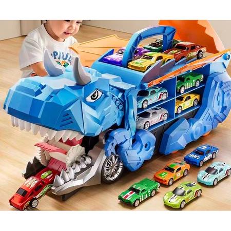Brinquedo Caminhão Dinossauro Engolidor 2026 Porta-Carrinhos com 4 Carrinhos de Metal – Kit Infantil