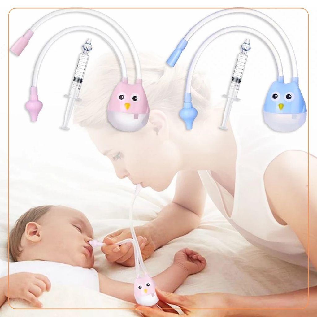 Lavagem Nasal Infantil Bebê Seringa Bico de Silicone e Aspirador Sugador Meleca Catarro Azul e Rosa