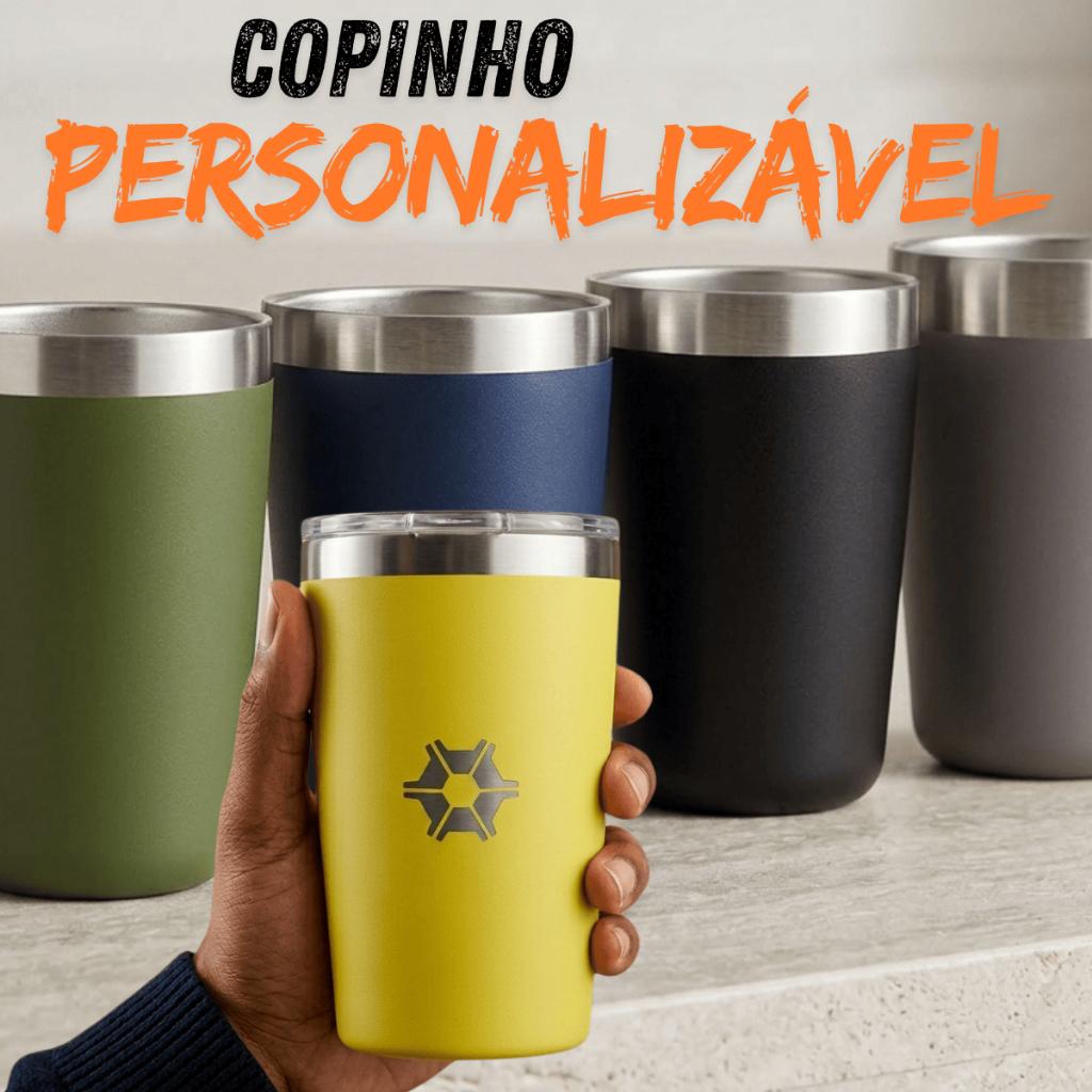 Copinho Personalizado 360ml Termico Com Tampa Nome ou Logo Para Bebidas Quentes E Frias