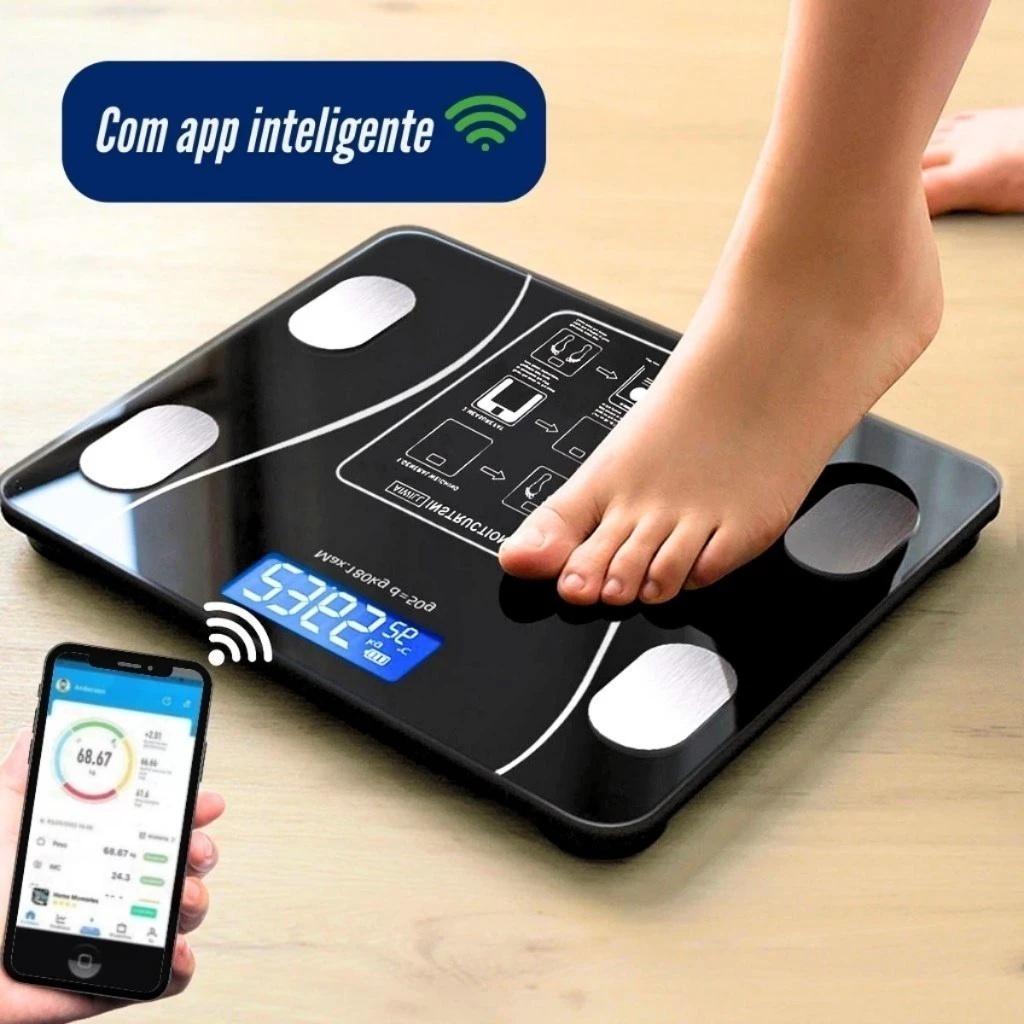 Balança Inteligente Bioimpedância App Integrado e Capacidade de até 180kg Balança Digital Profissional Via Bluetooth