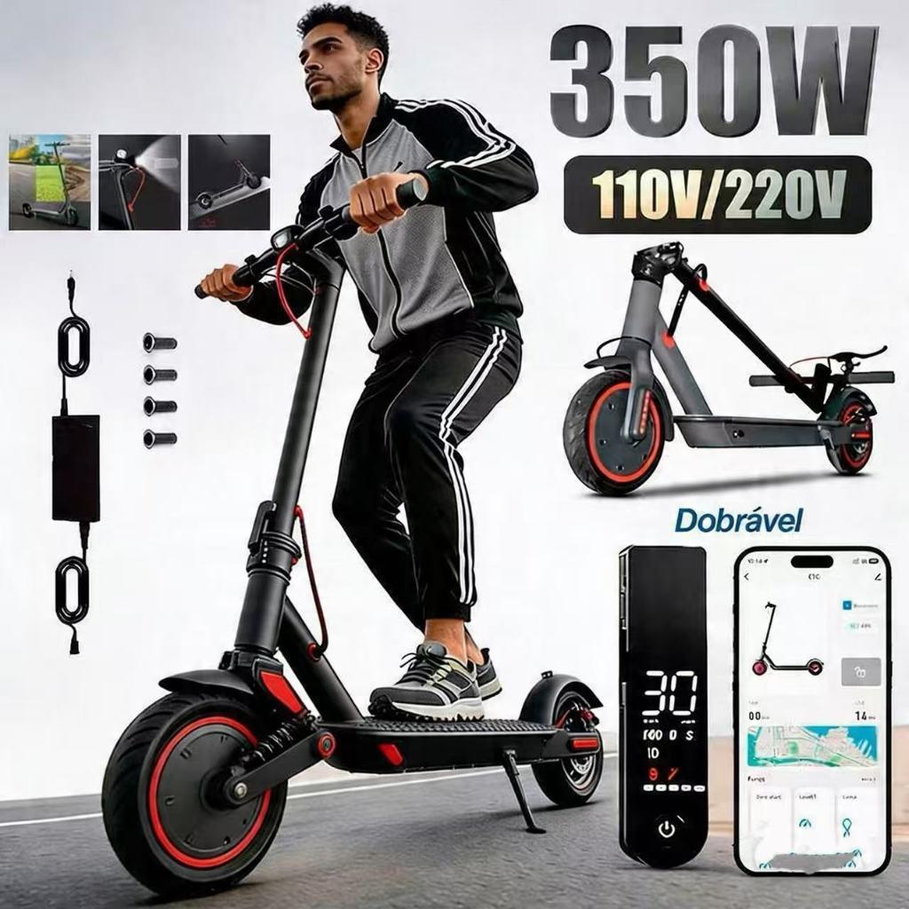 Patinete Elétrico Dobrável 350W | 3 Velocidades Ajustáveis | Amortecimento Reforçado | Suporta até 100kg