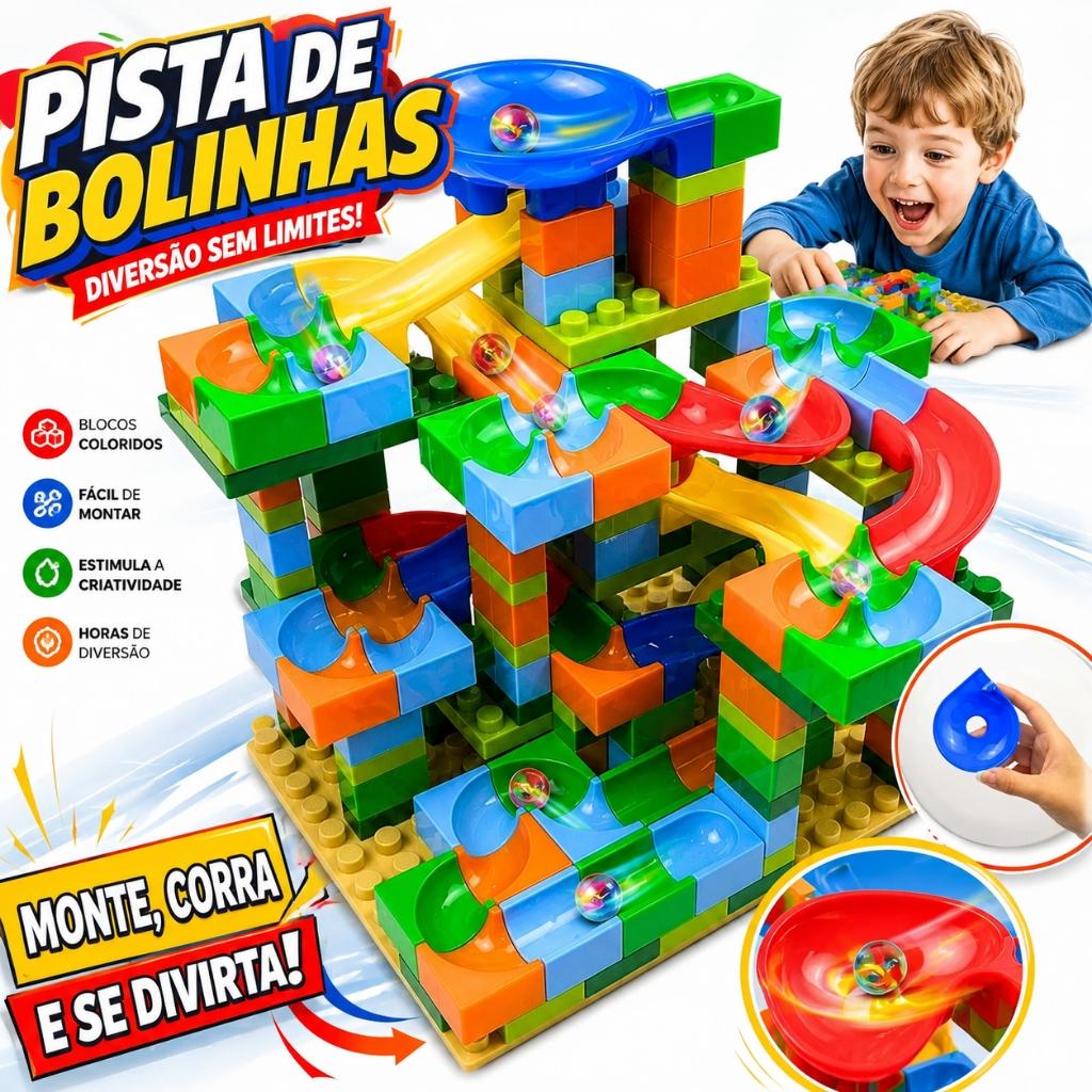 Pista de Bolinhas Blocos de Montar Infantil Labirinto Educativo Corrida de Bolinhas Criativo