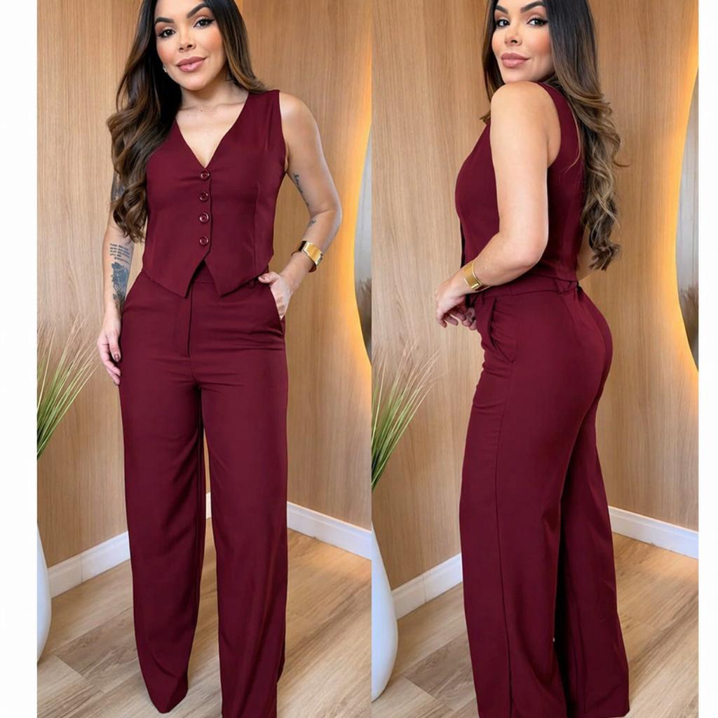 Conjunto Feminino Calça e Colete Moda Executiva e Chic Tendencia 2026