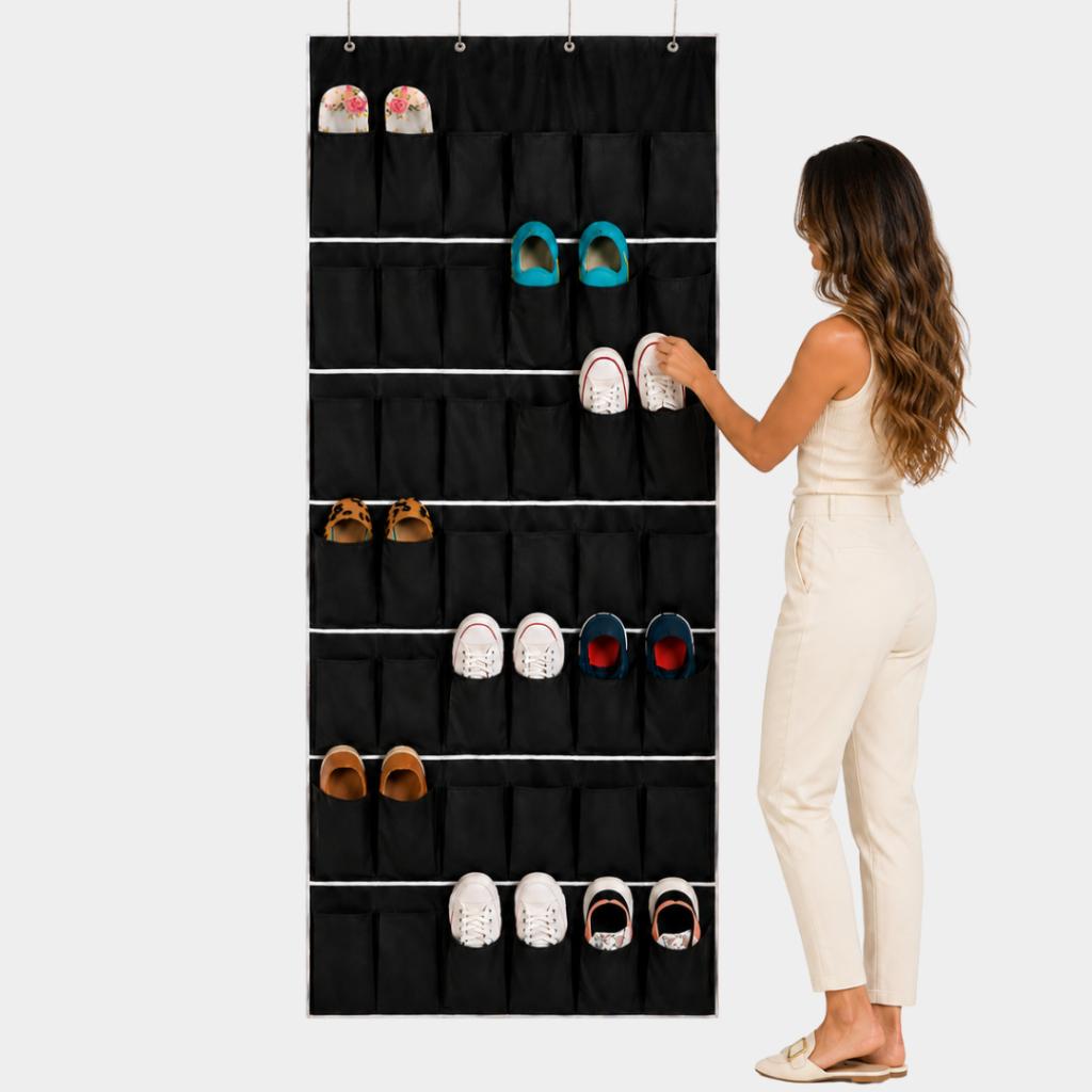 Organizador Sapatos Sapateira Vertical Atrás Porta 16, 20, 24 Bolsos - ACOMPANHA 3 GANCHOS - Guarde Bem - Envio já