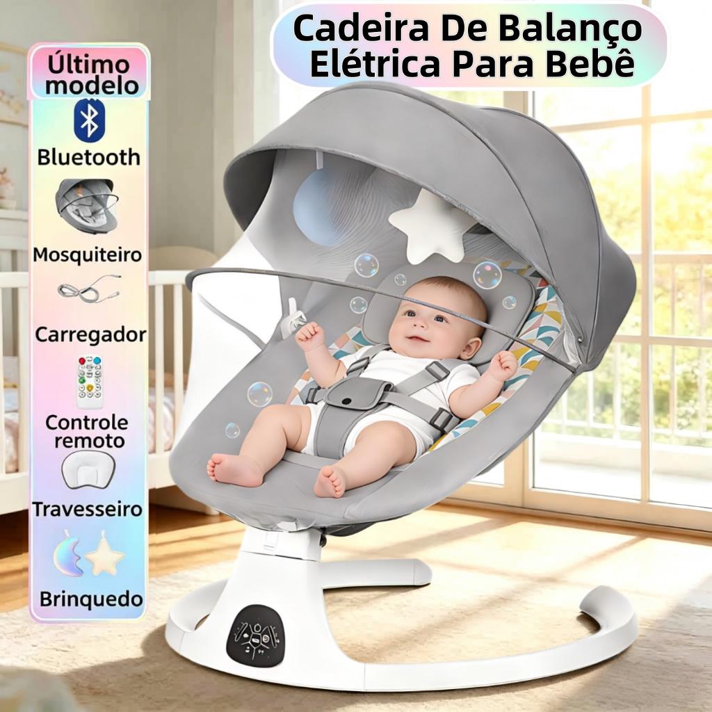 Cadeira Balanço Bebê Elétrica Automático Para Bebê Com Música, Mosquiteiro e Controle Remoto 15kg