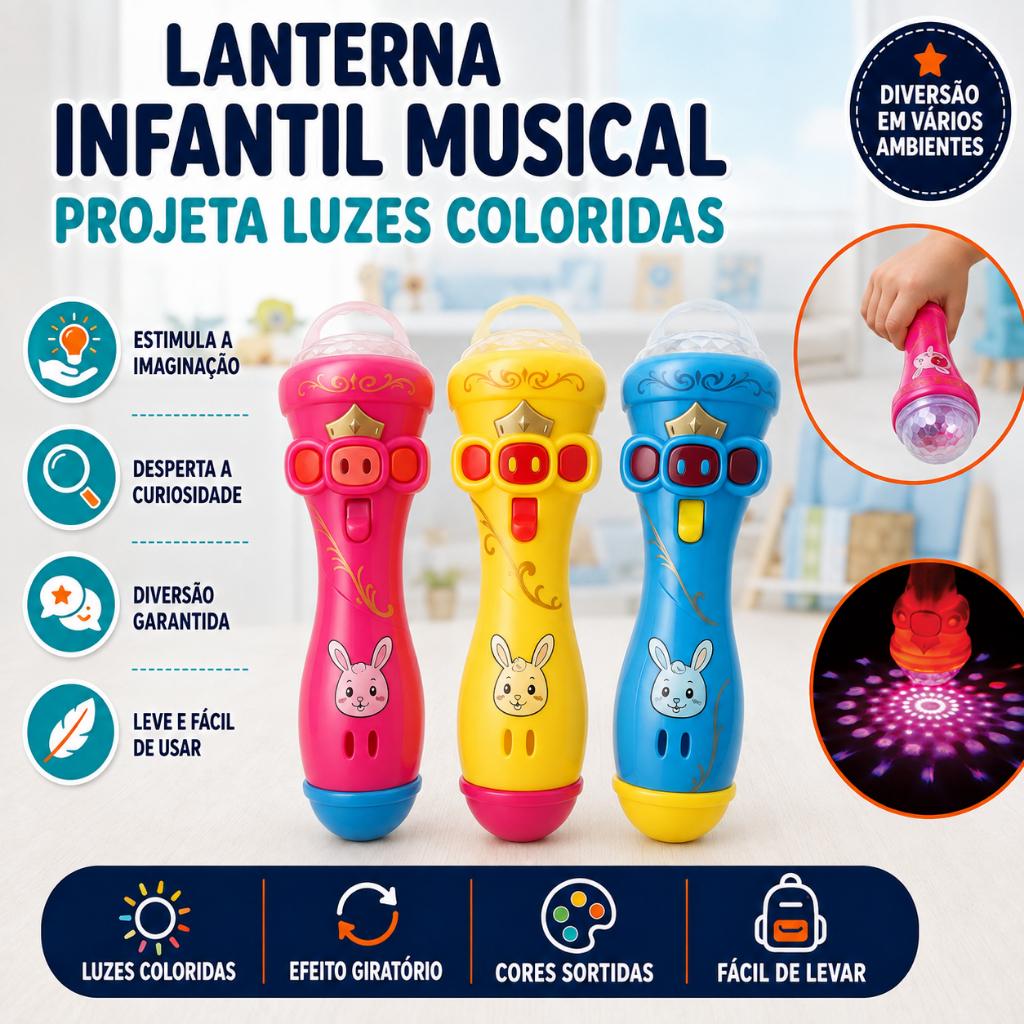 Lanterna Projetora Microfone Criança Com Iluminação Infantil Cantar Crianças Musical flash