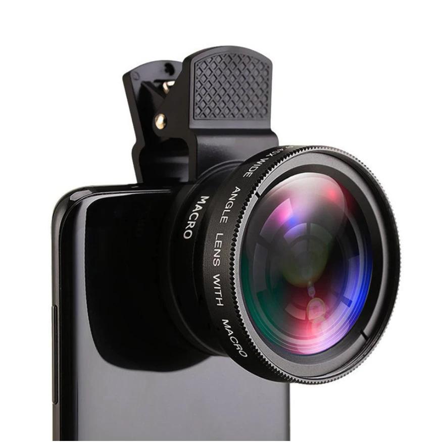 GS 2 Em 1 Kit Clip De Lente Do Telefone Móvel Externo HD Macro 37mm 49UV 0.45x Super Grande Angular 12.5x Da Câmera