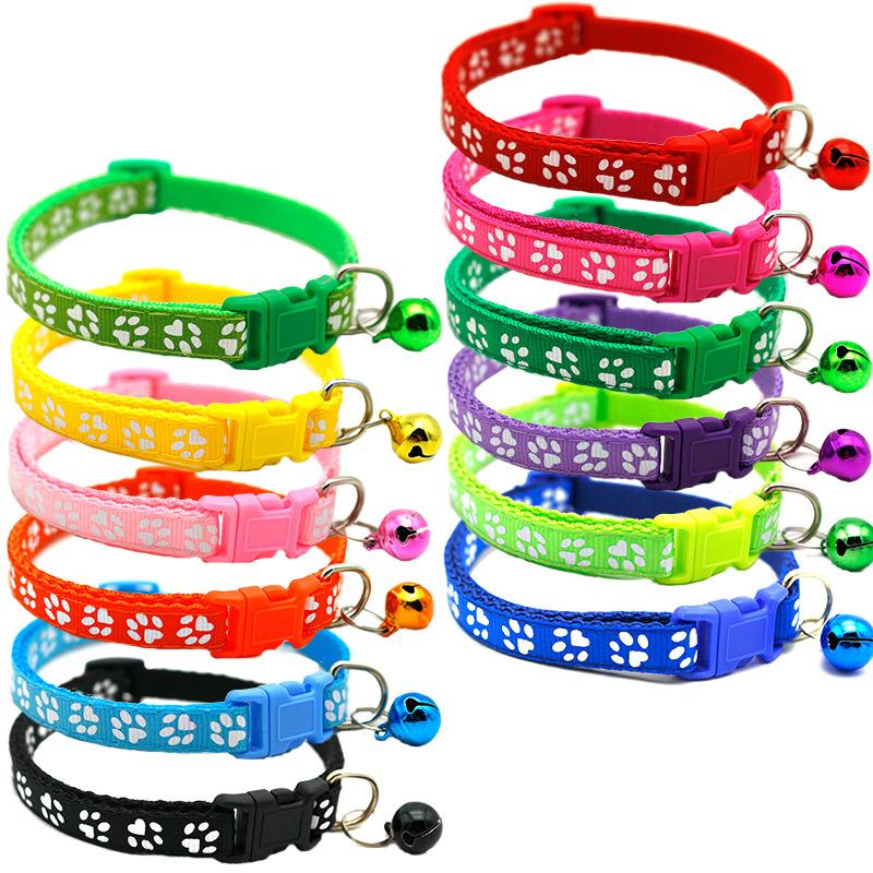 Coleira Ajustável Para Cães E Cachorros , Com Sinos , Pata Impressa , Design Reflexivo , Nylon , Gato , Gatinho , Alça D