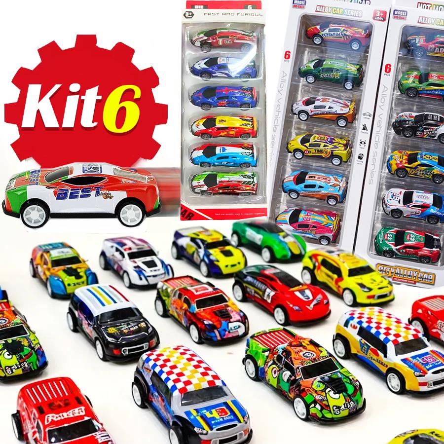Kit 6 Carrinhos de Metal com Fricção e Roda Livre | Brinquedo Colorido para Crianças