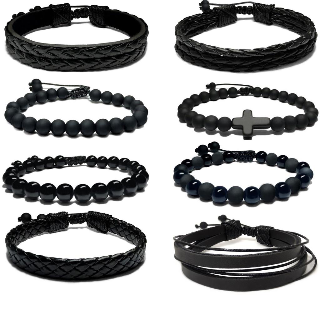 Pulseira masculina em couro preto e marrom feminino
