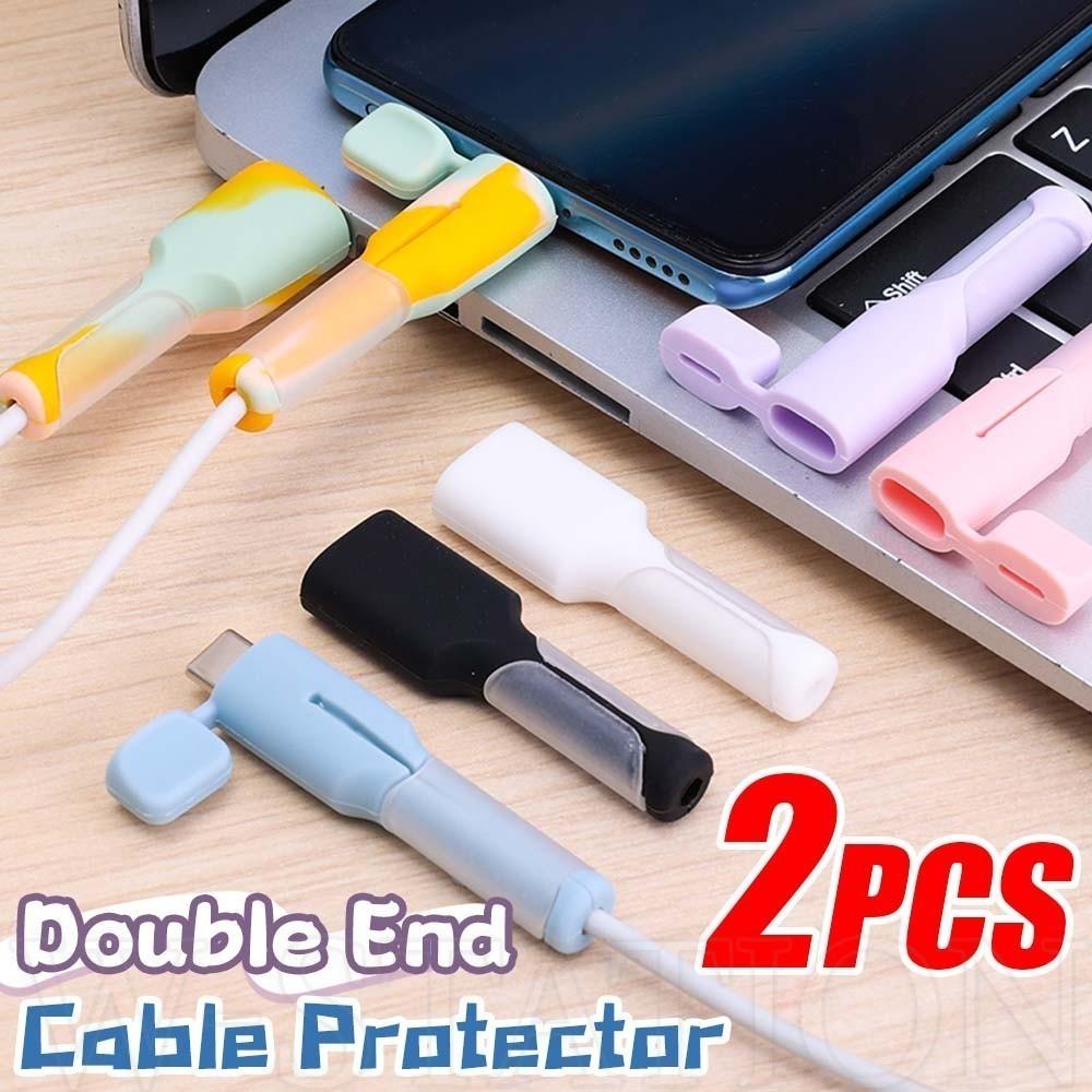 2PCS Capa Protetora De Cabo Anti-Quebra-Silicone , Macio , Durável , Cor Doce-Protetor De Bobinador De Carregamento-Para Tipo C , Android , USB-Universal Charging Line Saver