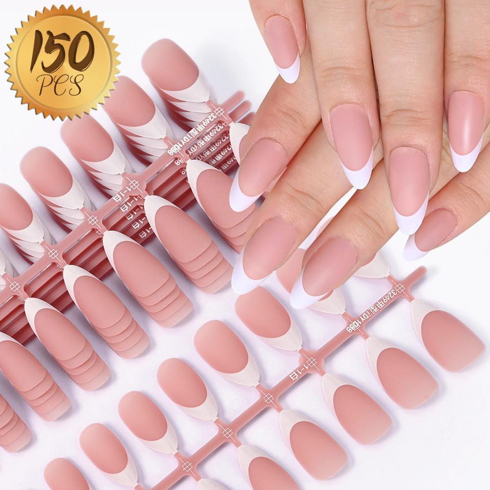 150 Unhas Prensadas Francesas De Gel Macio Pré-Aplicadas , Base E Revestimento Superior Com Aplicada , kit De Ferramenta