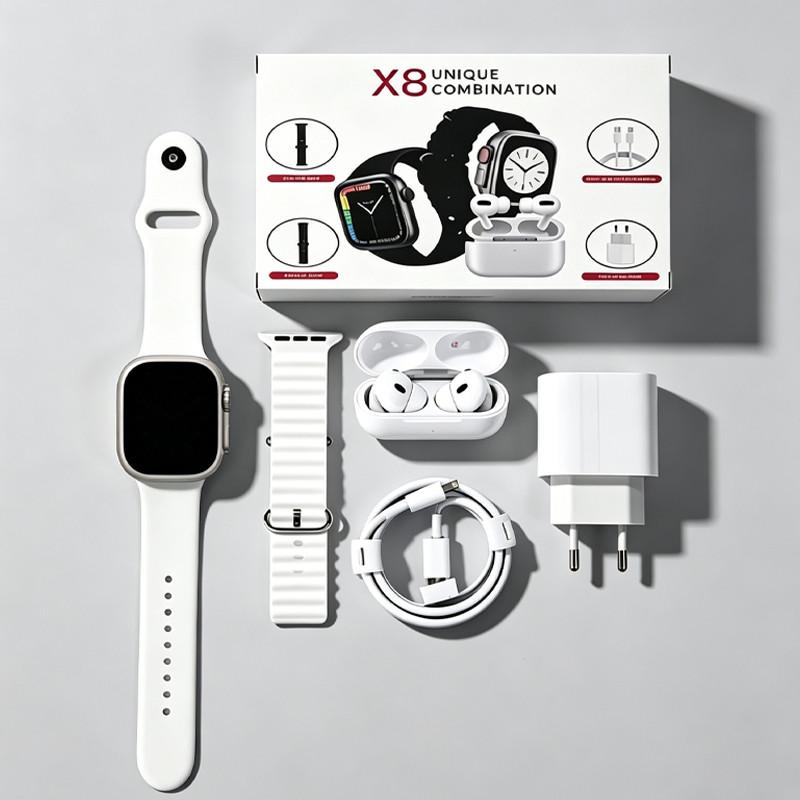 Kit Smartwatch Relógio Inteligente 2026 Novo X8 2.2 Polegadas Para iOS Android Completo 6 Em 1 i13 TWS/Carregador