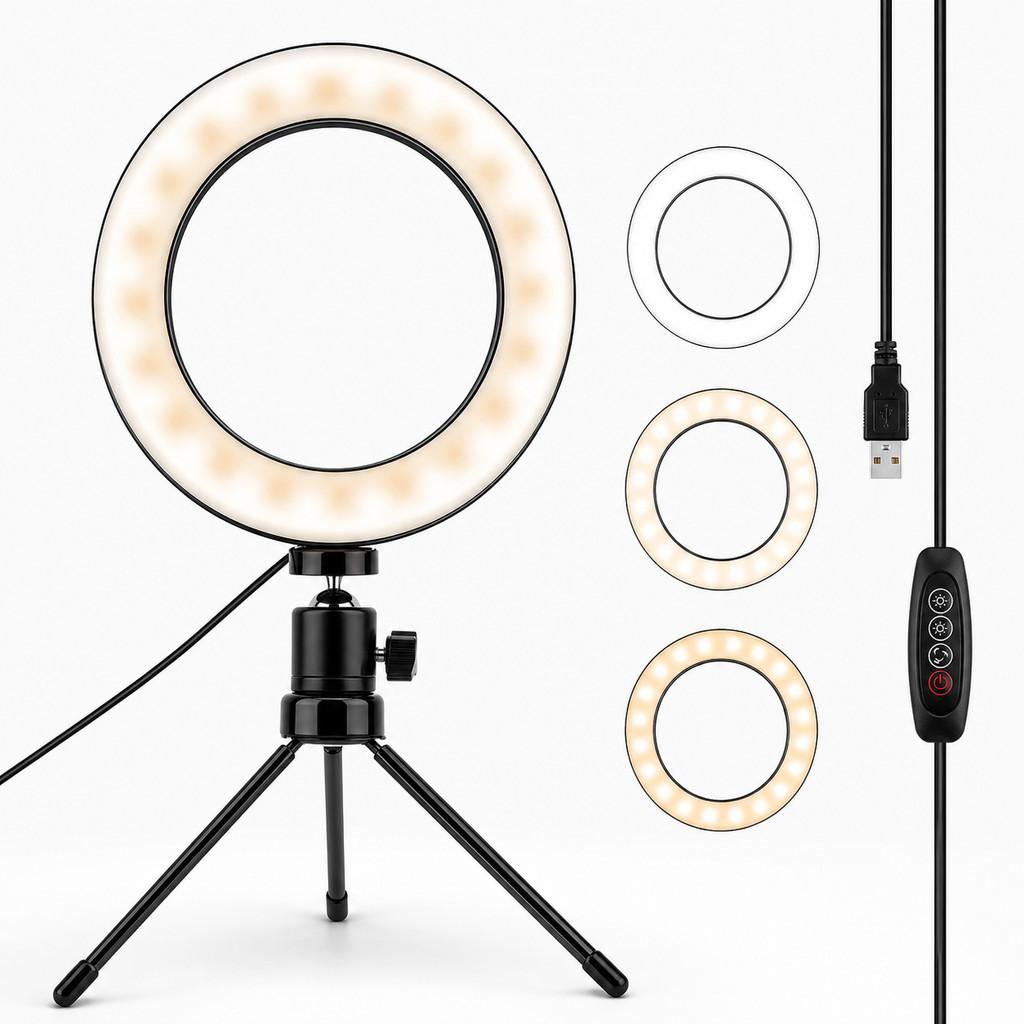 Mini Ring Light 6 Polegadas De Mesa Com Tripé Iluminação Para Foto E Vídeo