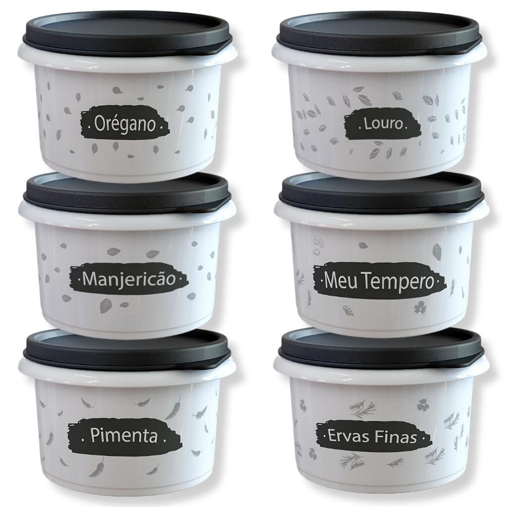 Kit 6 Potes Porta Temperos 180ml Herméticos Tampa Vedação Reforçada Empilhável Material Premium