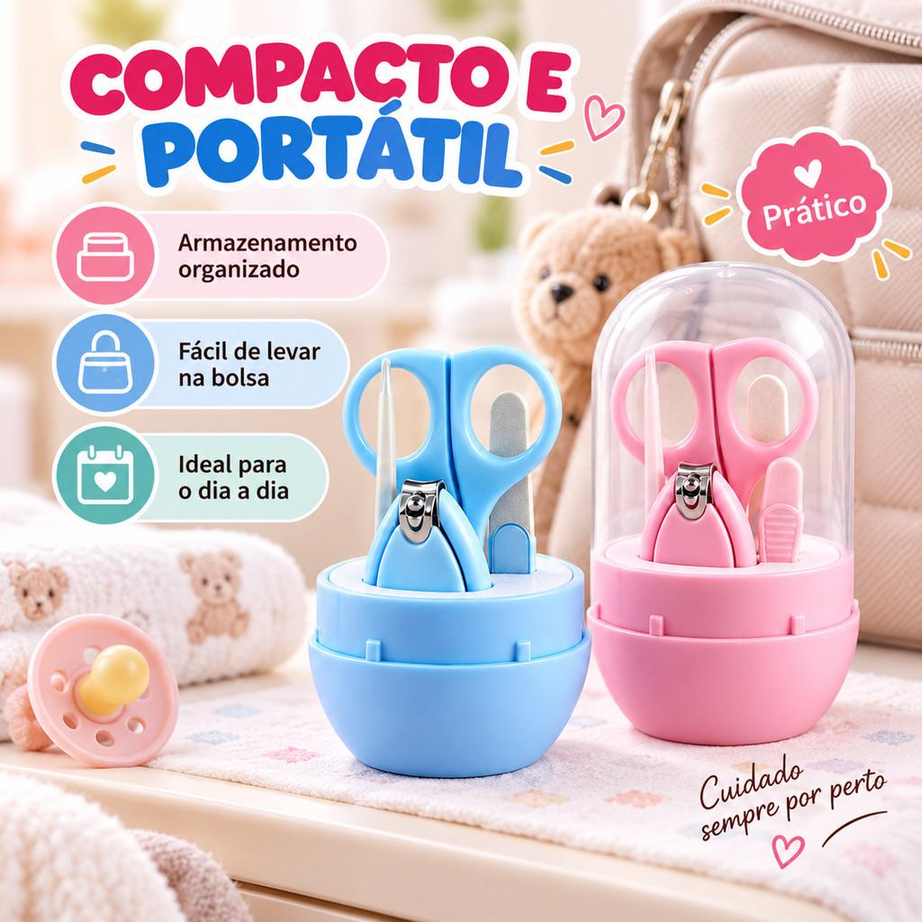Kit Higiene Infantil para Bebê – 4 Peças Essenciais com Estojo | Segurança e Cuidado Diário