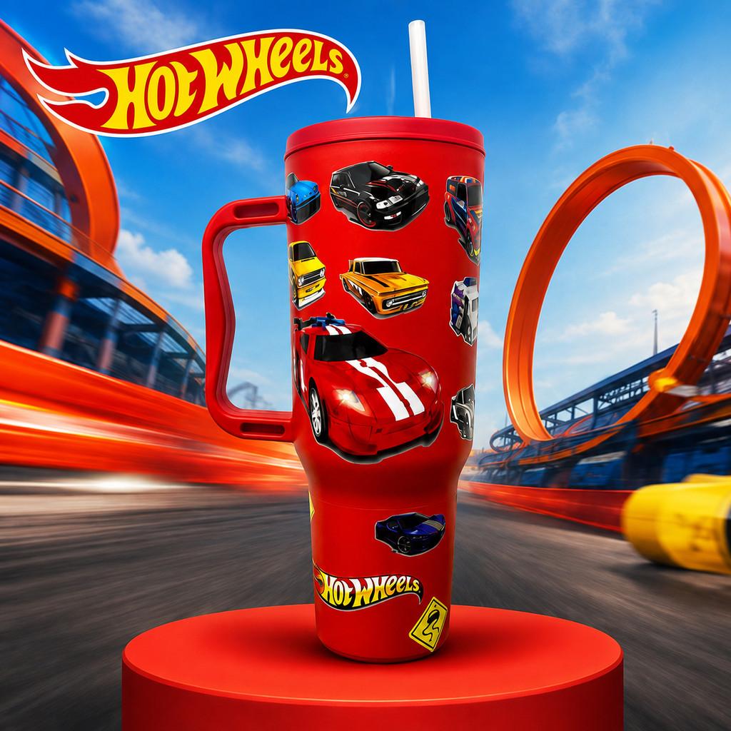 Copo com Canudo Hot Wheels - Aventura Sobre Rodas! 1200ml Em Policarbonato