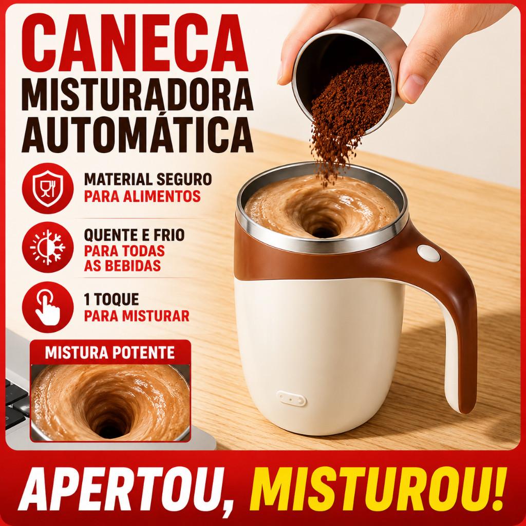 Caneca Mixer Automática Recarregável Misturador Magnético para Café Leite Chocolate com TampaUSB