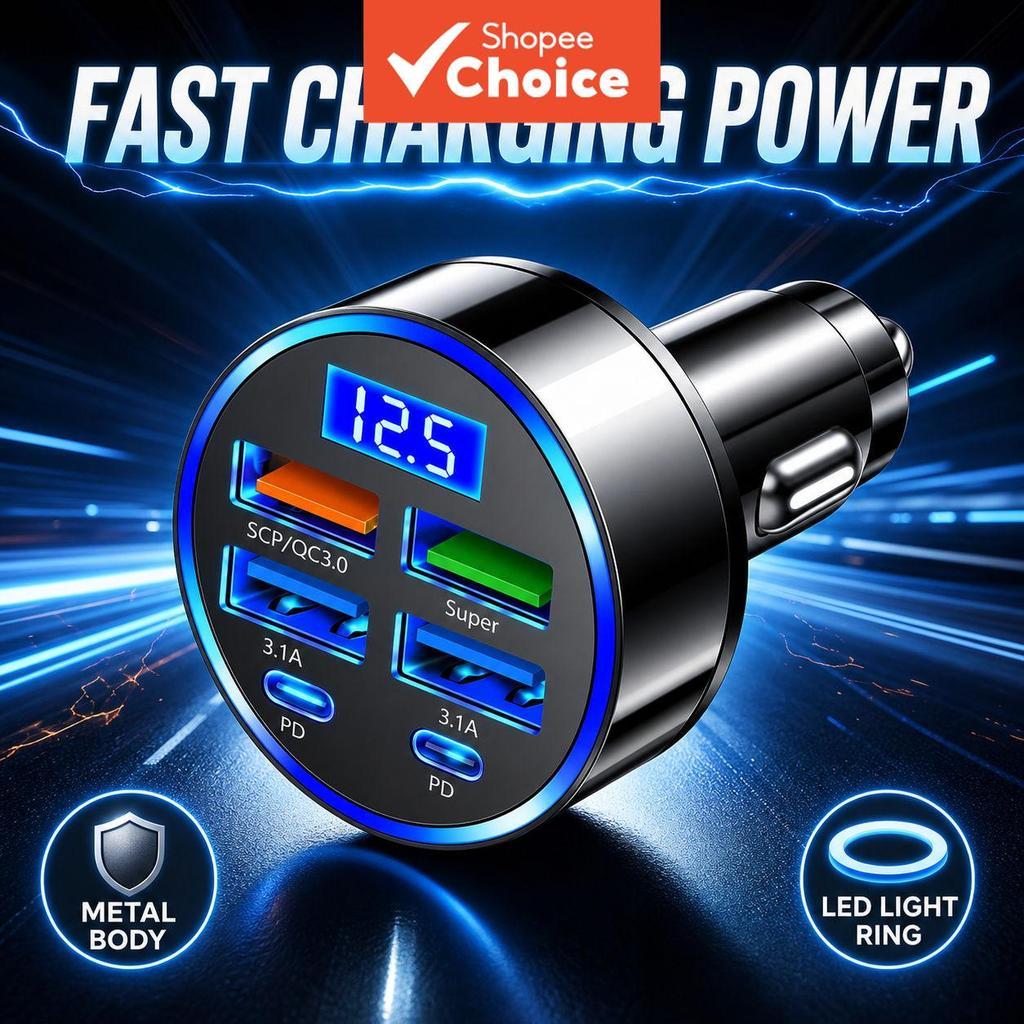 Carregador Veicular USB 2026 PD QC3.0 USB C Tipo C Adaptador 10 Portas