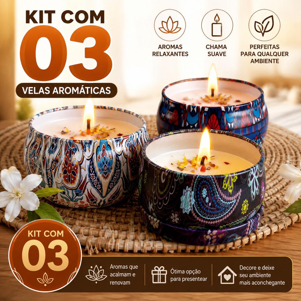 Vela Aromática Artesanal 1 a 6 Unidades 60g Perfumada Variada Caixinha Metal Zodiacos c/ Tampa