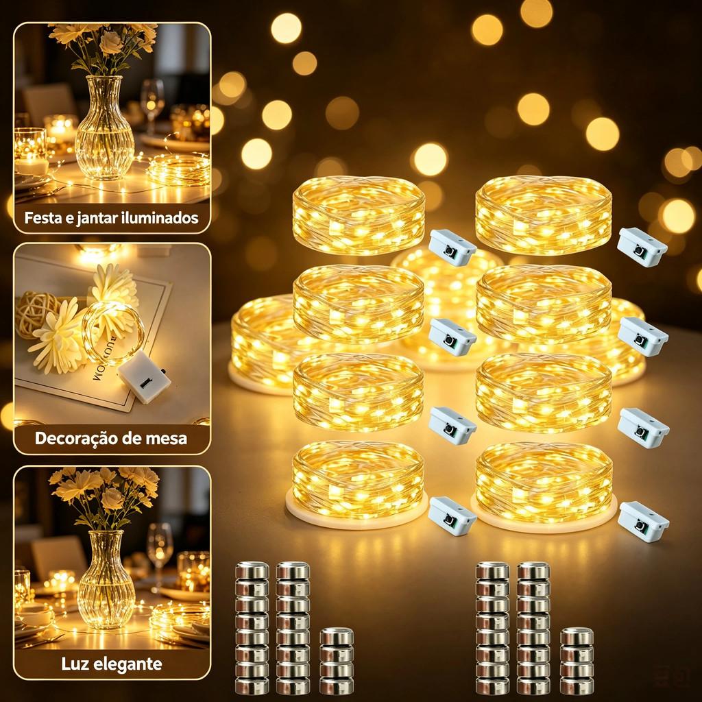 Kit C 5/10/20 Unidades Fio Fada Cordão Luz Leds 2 Metros Díodo Emissor De Luz Reutilizável Segurança Leds Decoracao