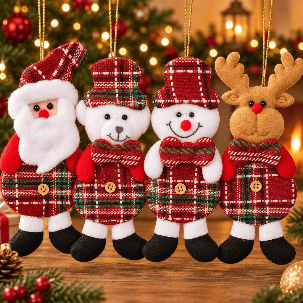 Kit 12 Enfeites Natalinos de Pelúcia 13cm para Árvore de Natal Papai Noel Alce Urso Boneco de Neve