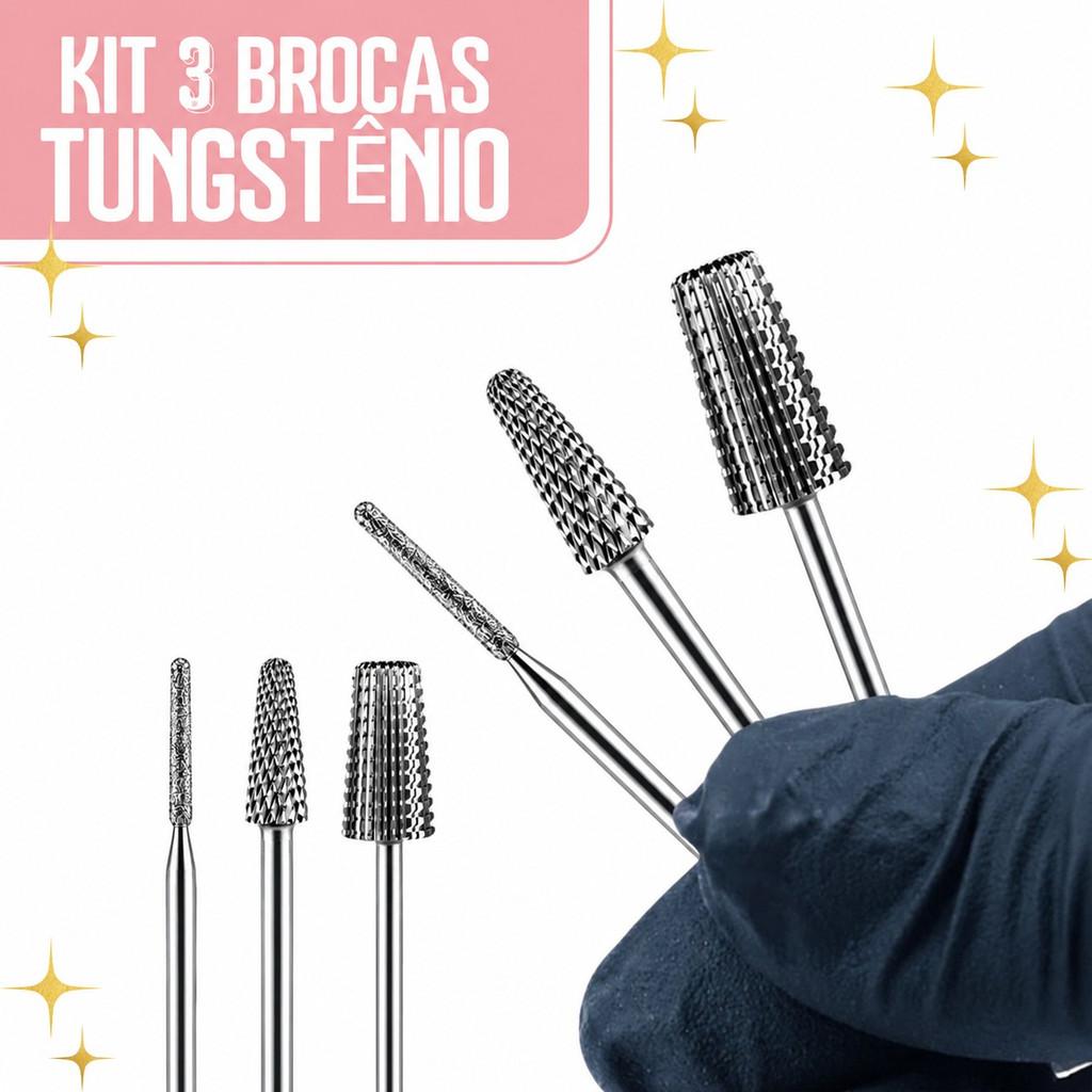 Kit 3/2/1 Brocas Tungstênio Profissional Unha Gel Porcelana Nail