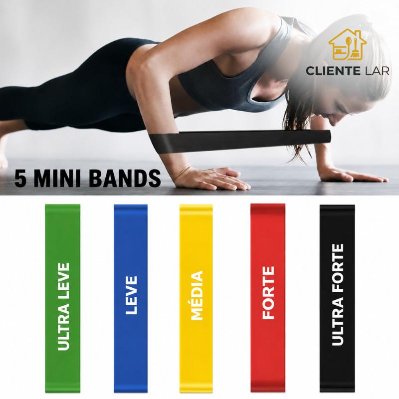 Kit Mini Band 5 Faixas Elásticas de Tensão Muscular para Treino