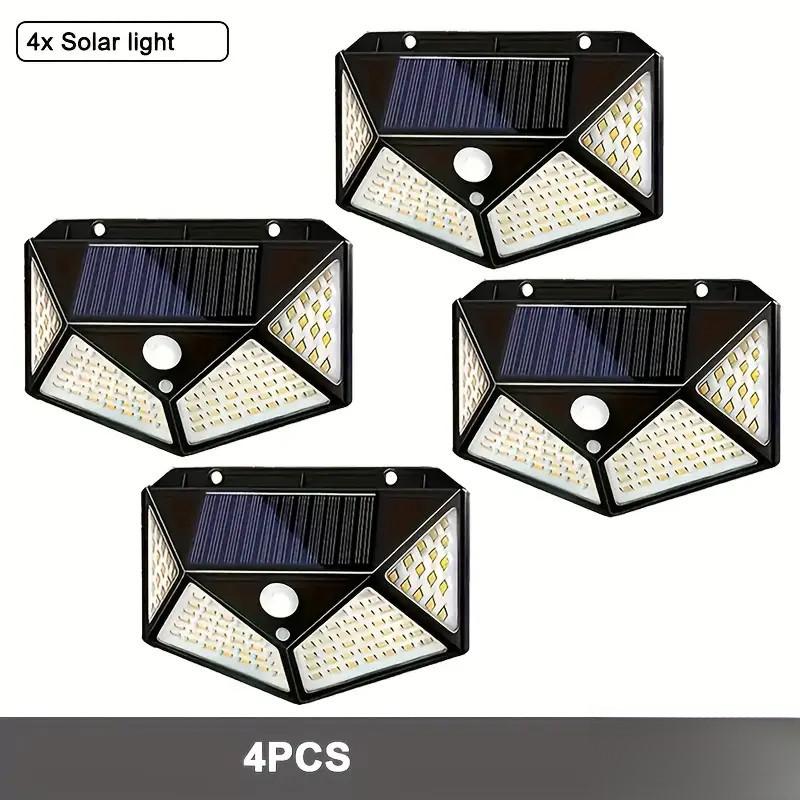 1/2/4 Pcs 100 Leds Luminária Parede Solar Com Sensor Jardim Externa Prova D'água