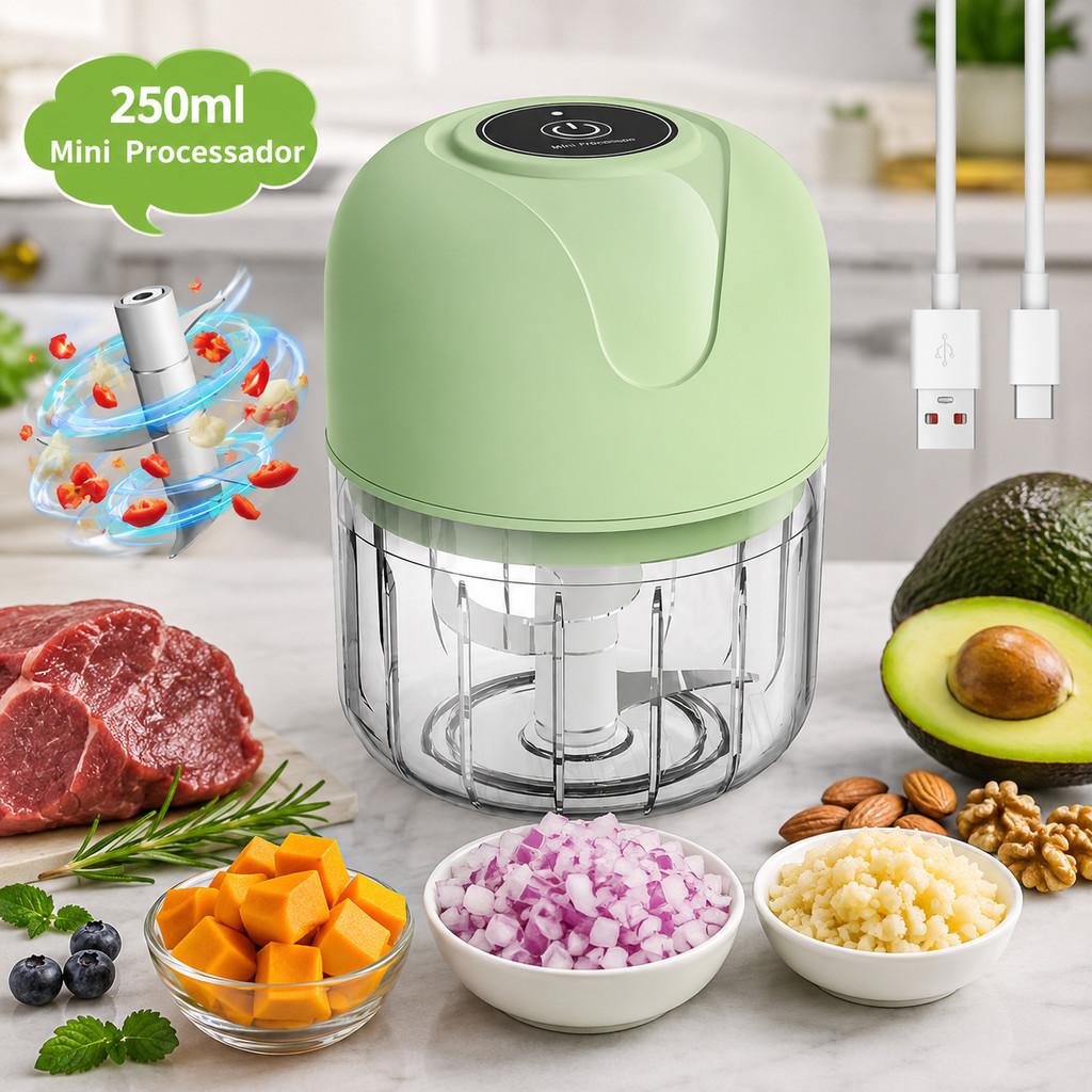 Mini Processador Triturador Sem Fio Elétrico 250ml De Alimentos Para Legumes Alho