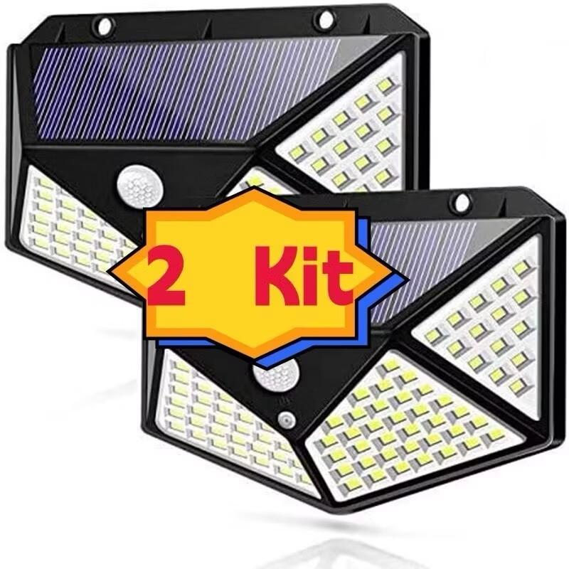 1/2/3/4 Refletor Solar de Parede 100 LED - Luminária Impermeável com Sensor para Área Externa e Jardim