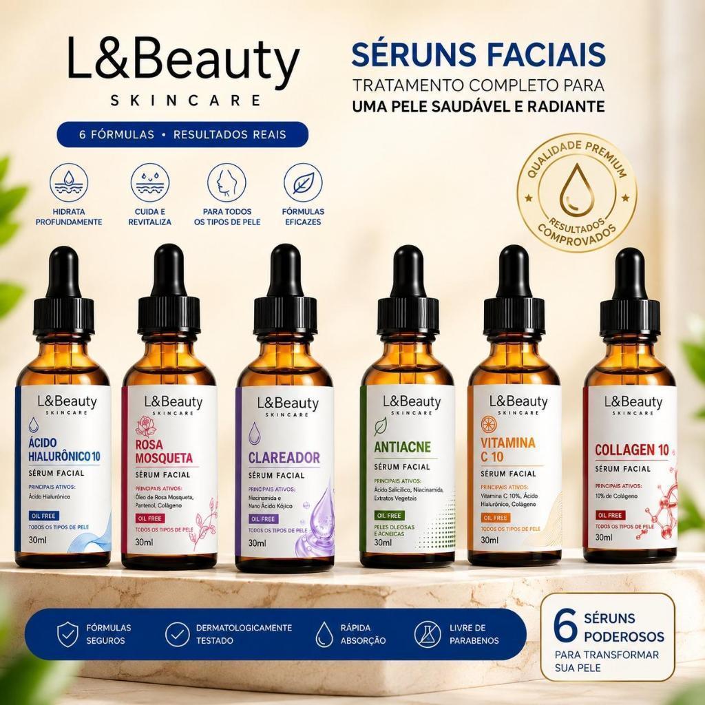 Sérum Facial Hidratante Anti-Idade Skin Care 30ml Antiacne Rejuvenescedor Firmador Clareador Nutritivo Ácido Hialurônico