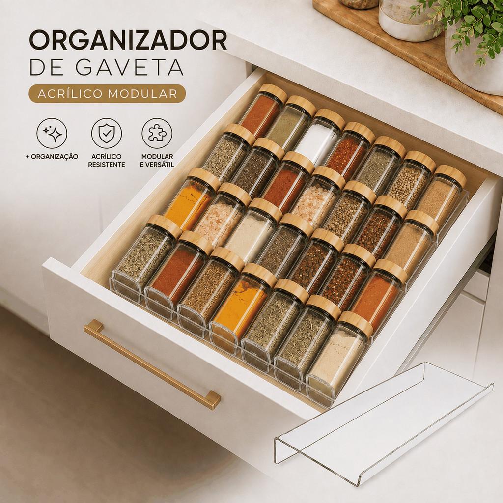 Organizador de Gaveta em Acrílico Transparente Multiuso para Temperos, Maquiagem e Utensílios