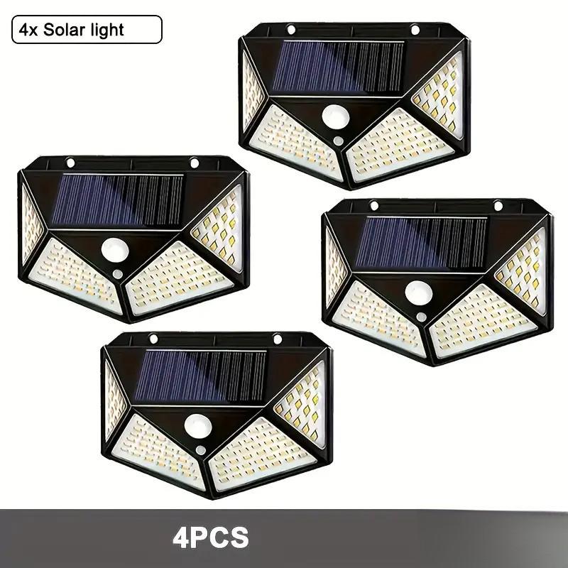 1/2/4 PCS Luminária Parede Solar 100 Leds Com Sensor de Movimento Jardim Externa Prova D'água Casa