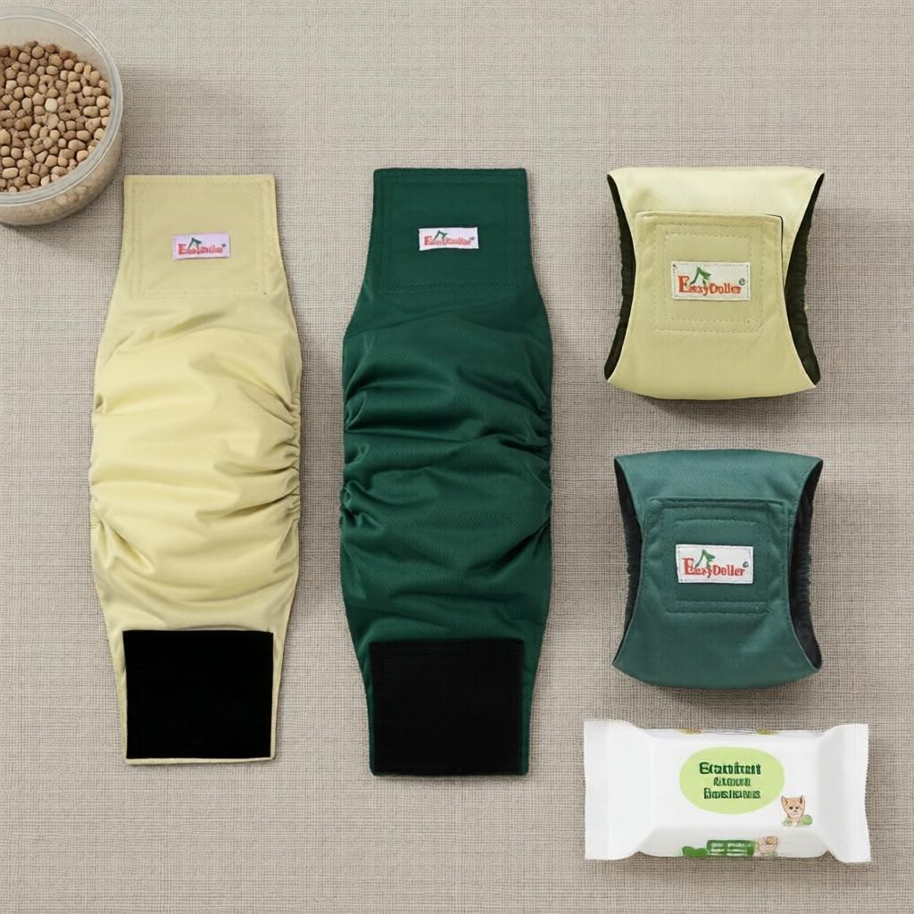 Fralda reutilizável para cães machos, estampa de osso e patinhas de desenho animado, faixa abdominal lavável e à prova