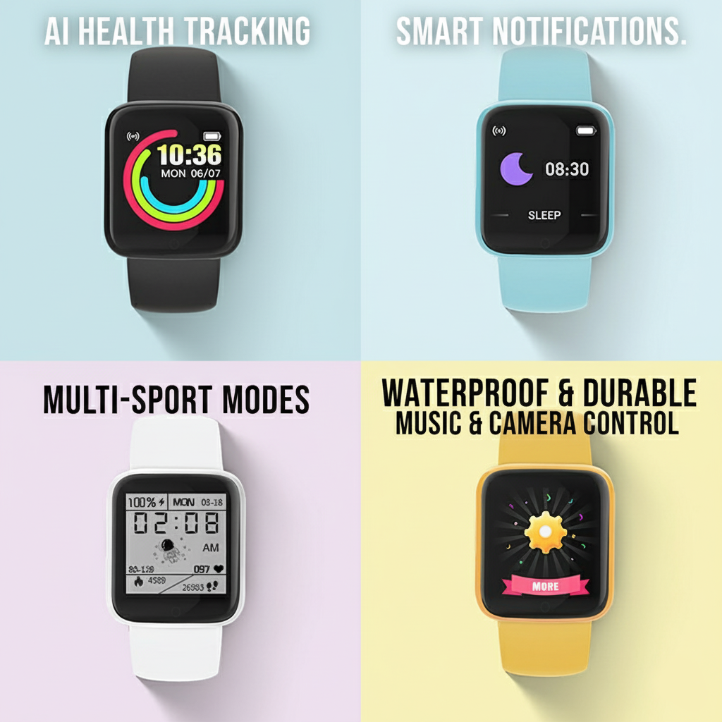 Y68 Crianças Smartwatch Relógio Inteligente Digital Monitoramento De Fitness Relógios Esportivos Eletrônicos Presente Na