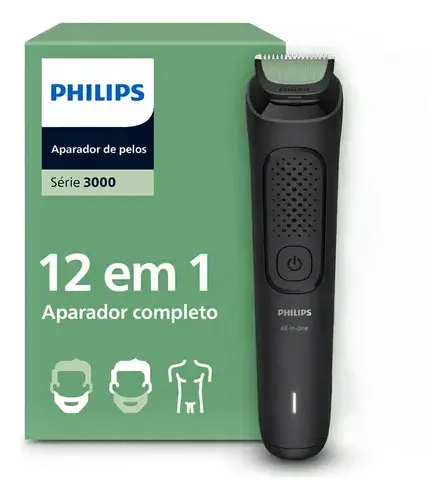 Philips Aparador e Barbeador Elétrico All-in-One Série 3000 12 em 1 12 acessórios para o visual completo | Lâminas com pontas arredondadas | 60 min sem fio | MG3921/15 MG3921/15