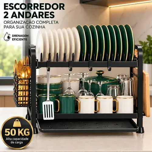 Escorredor De Louça 2 Andares Aço Carbono Talheres Pratos