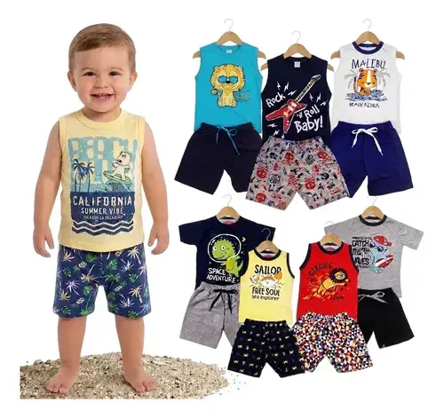 Kit 6 Peças Roupas De Bebê Menino Verão Tam 1 - 6 A 12 Meses