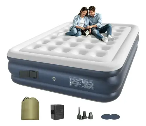Ecozendsy Colchão Inflável Casal Queen Size com Bomba Recarregável Embutida para Camping 200x154x43cm